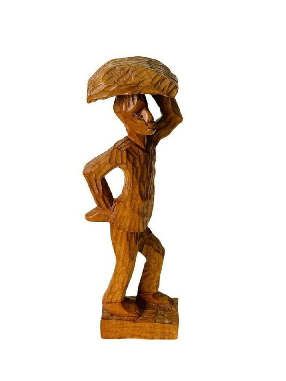 Vintage Hand Carved Wood Folk Art Figurine Haitian Man Statue Haiti 12" x 4"